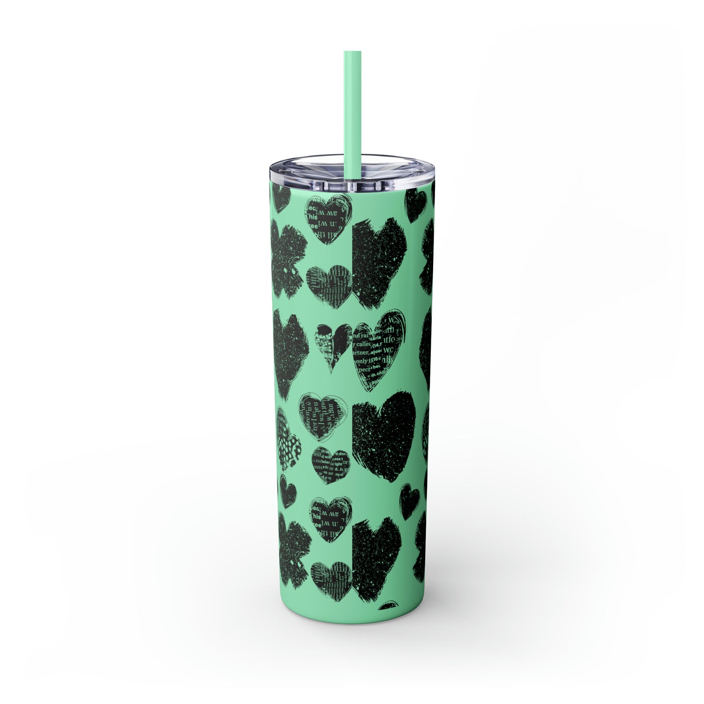 Black Heart Skinny Tumbler with Straw, 20oz