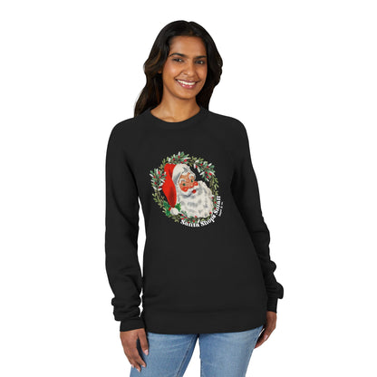 Santa Claus Shops Small Wreath Sweatshirt — Vintage Holiday Raglan Crewneck