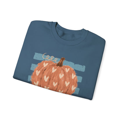 Pumpkin Blue Stripes with Hearts Crewneck Sweatshirt
