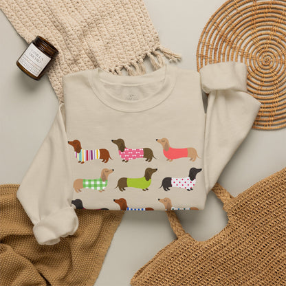 Colorful Dachshund Crewneck Sweatshirt — Vibrant Wiener Dog Design