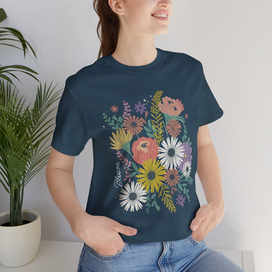 Bloom Floral Bouquet Tee — Pastel Wildflower Garden Short Sleeve Shirt