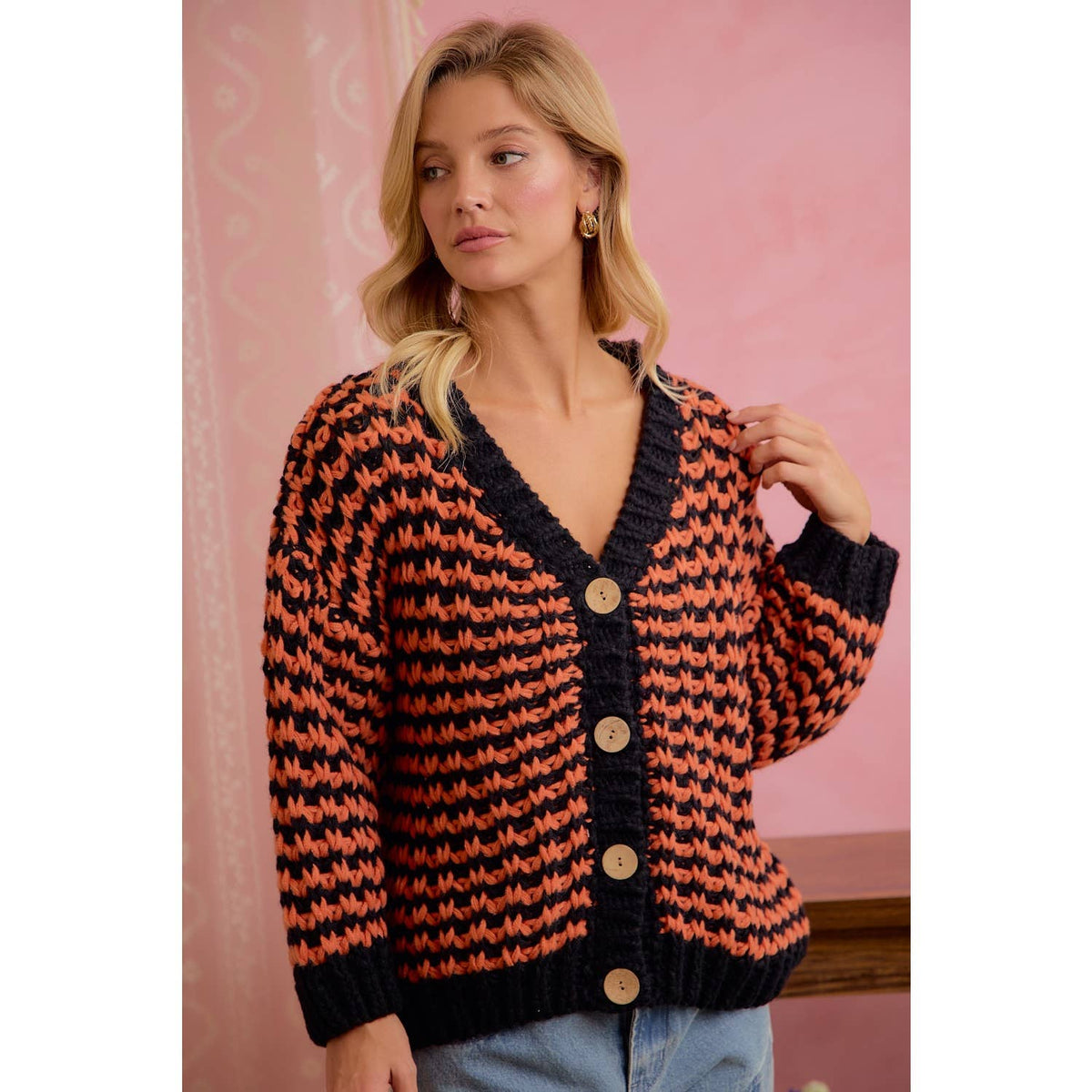 BiBi Halloween Chunky Knit Button Front Cardigan