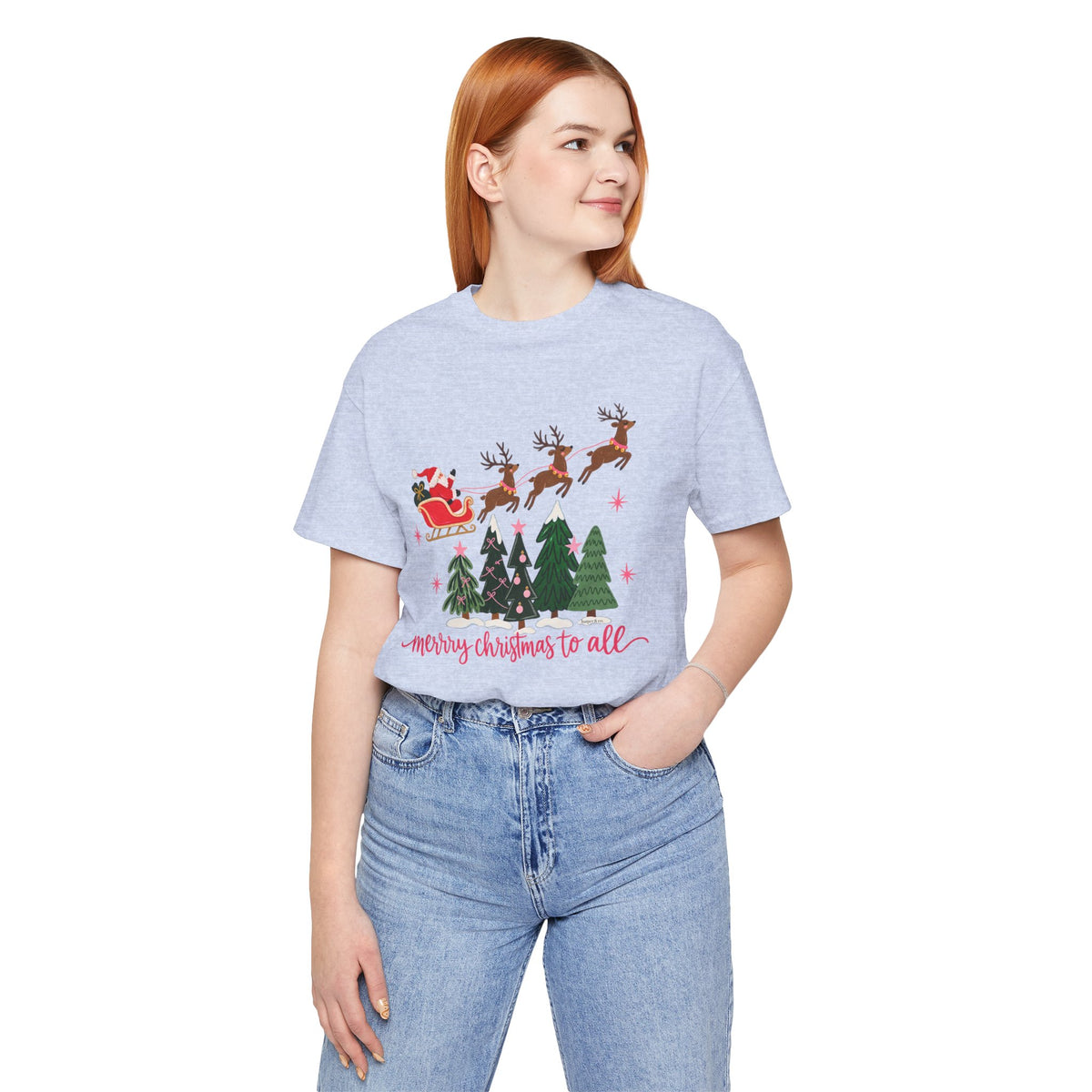 Christmas Tee - 'Merry Christmas to All' Santa Sleigh & Reindeer Holiday T-Shirt