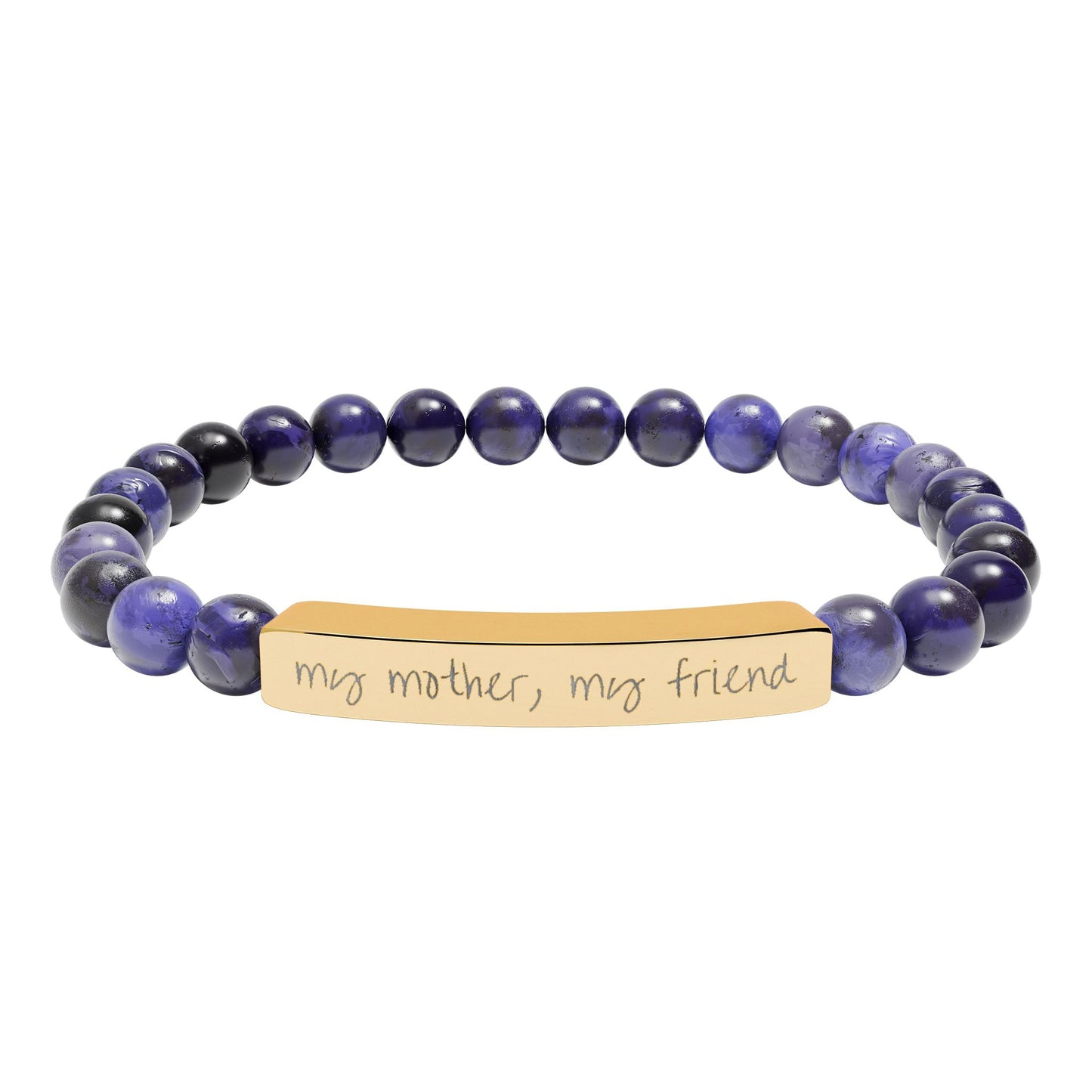 Engraved Natural Stone Bar Bracelet — "my mother, my friend" Stretch Bead Bracelet