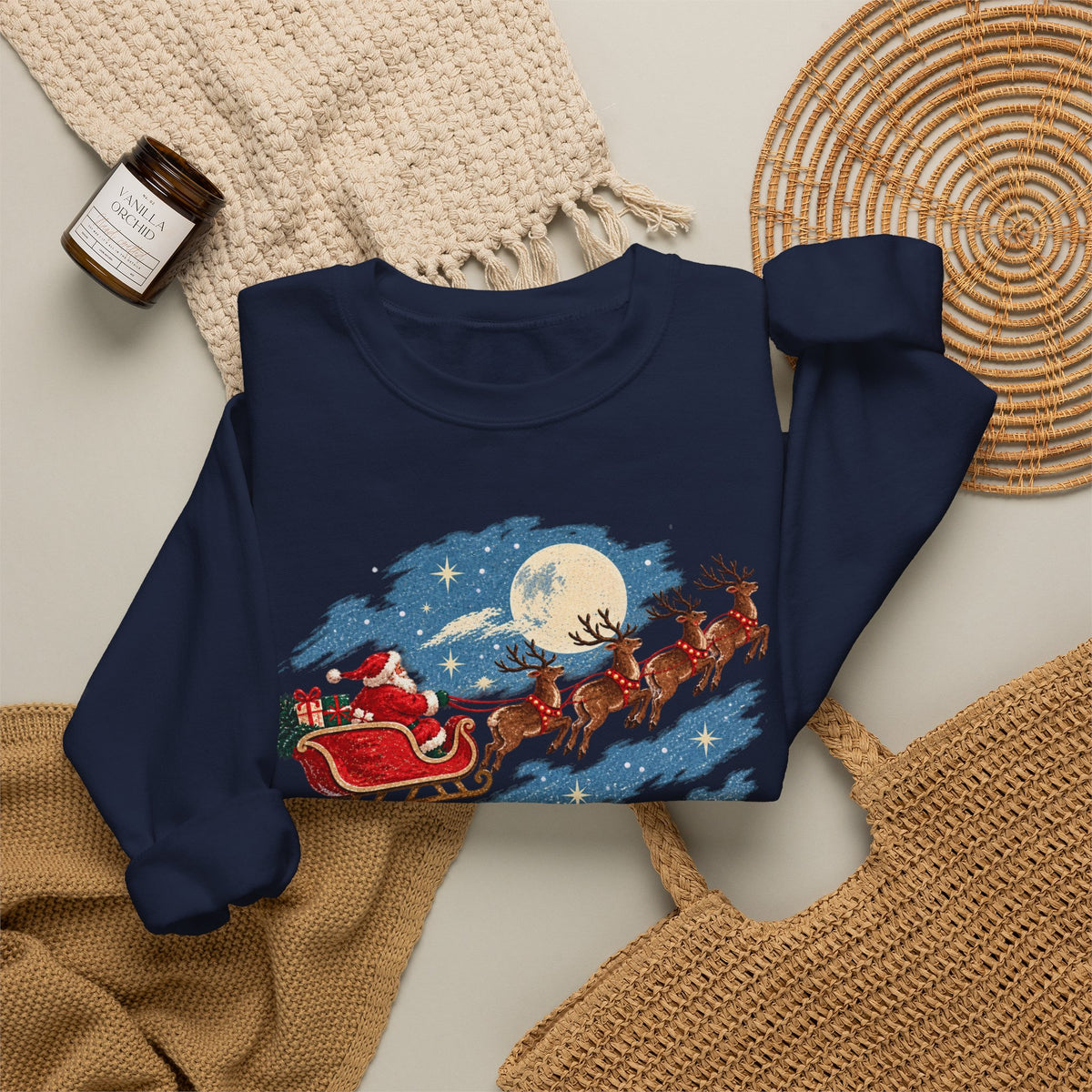 Christmas Santa Sleigh Night Sky Farm Sweatshirt