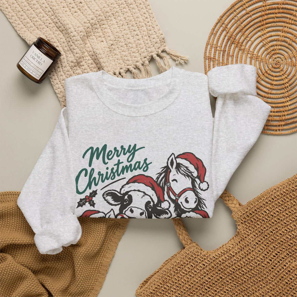 Merry Christmas Vintage Farm Animals Crewneck Sweatshirt