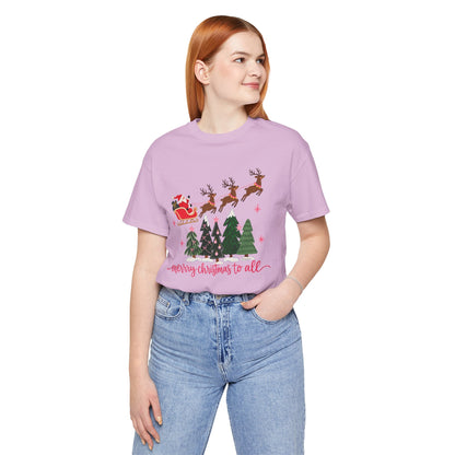 Christmas Tee - 'Merry Christmas to All' Santa Sleigh & Reindeer Holiday T-Shirt