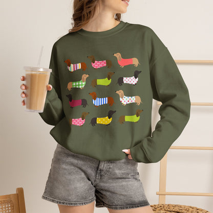 Colorful Dachshund Crewneck Sweatshirt — Vibrant Wiener Dog Design