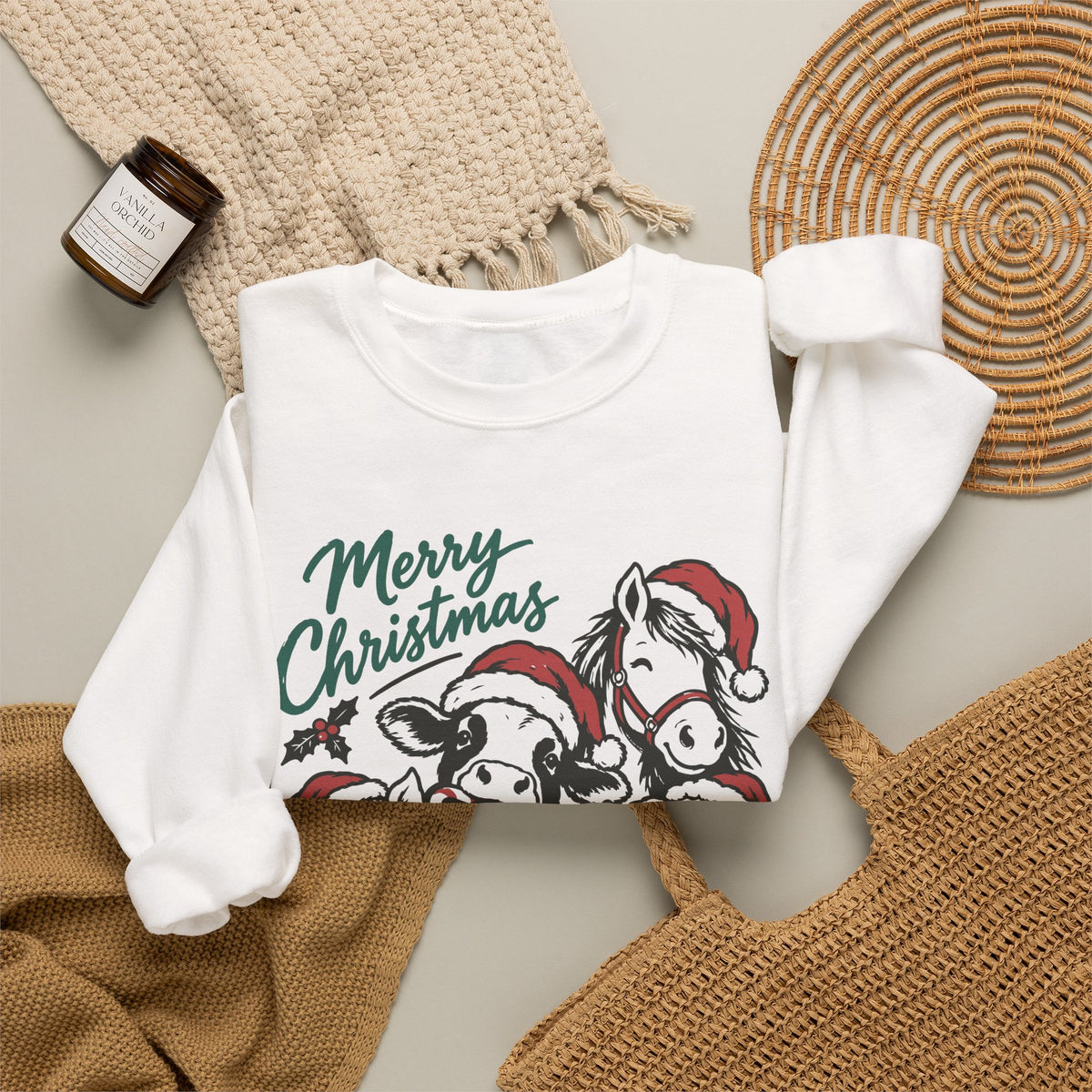 Merry Christmas Vintage Farm Animals Crewneck Sweatshirt