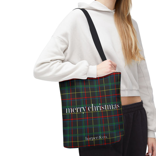 Merry Christmas Chic Plaid Tote Gift Bag for Everyday Use, Eco-Friendly, Perfect for Shopping, Gifts, or Travel
