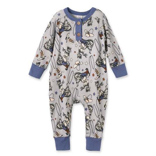 Western Cowboy Rodeo Henley Baby Romper - Bamboo