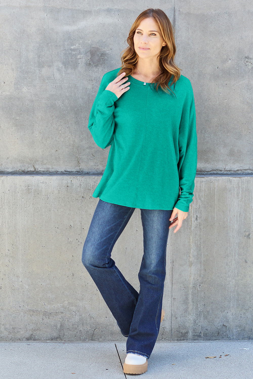Double Take Full Size Round Neck Long Sleeve T-Shirt - Multiple Colors
