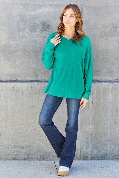 Double Take Full Size Round Neck Long Sleeve T-Shirt - Multiple Colors