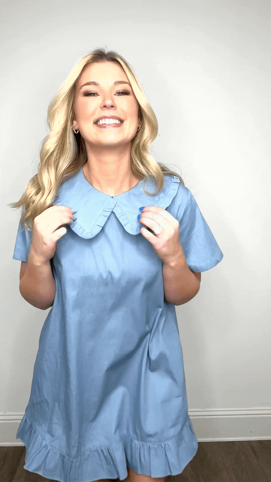 Chambray Dress with Wide Collar