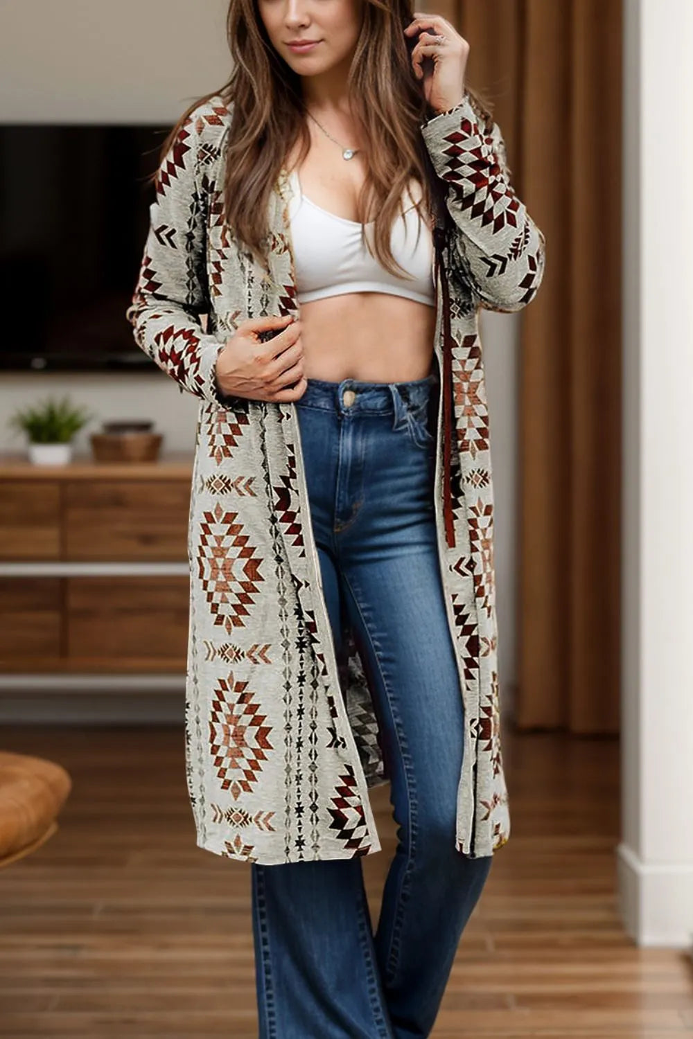 Emma Aztec Open Front Long Sleeve Duster