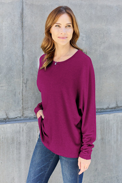 Double Take Full Size Round Neck Long Sleeve T-Shirt - Multiple Colors