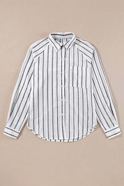 Black Stripe Chest Pocket Buttoned Oversized Shirt