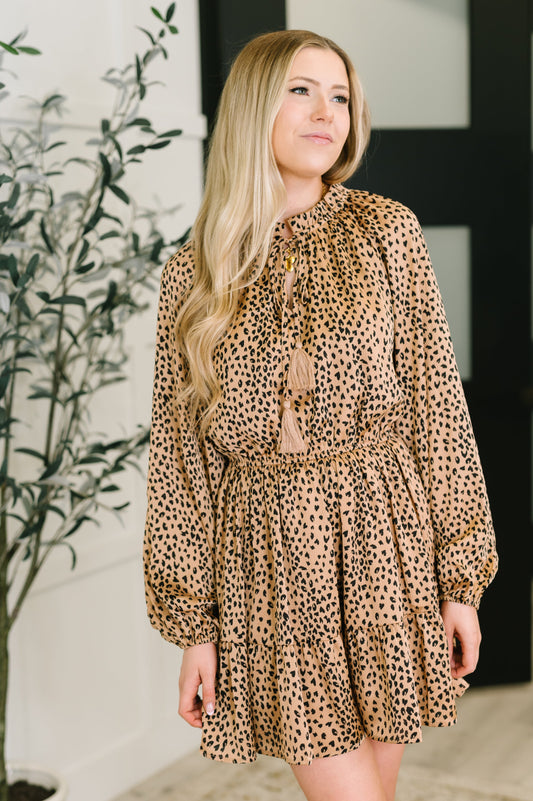 A Cheeky Little Time Tiered Dress in Pecan Brown Leopard