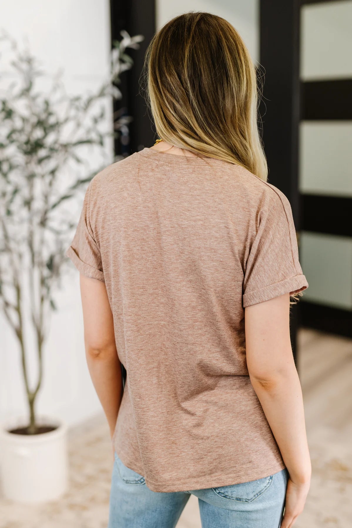 One Eleven North V-Neck Henley Top In Taupe