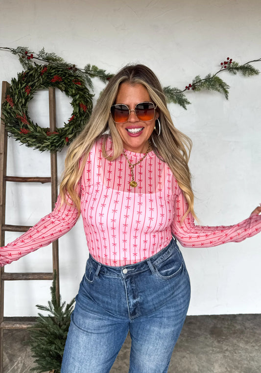 Blakely Christmas Printed Mesh Tops