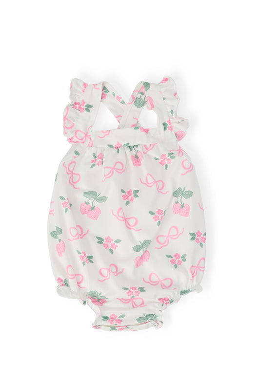 Berries & Bows Ruffle Cross Back Romper