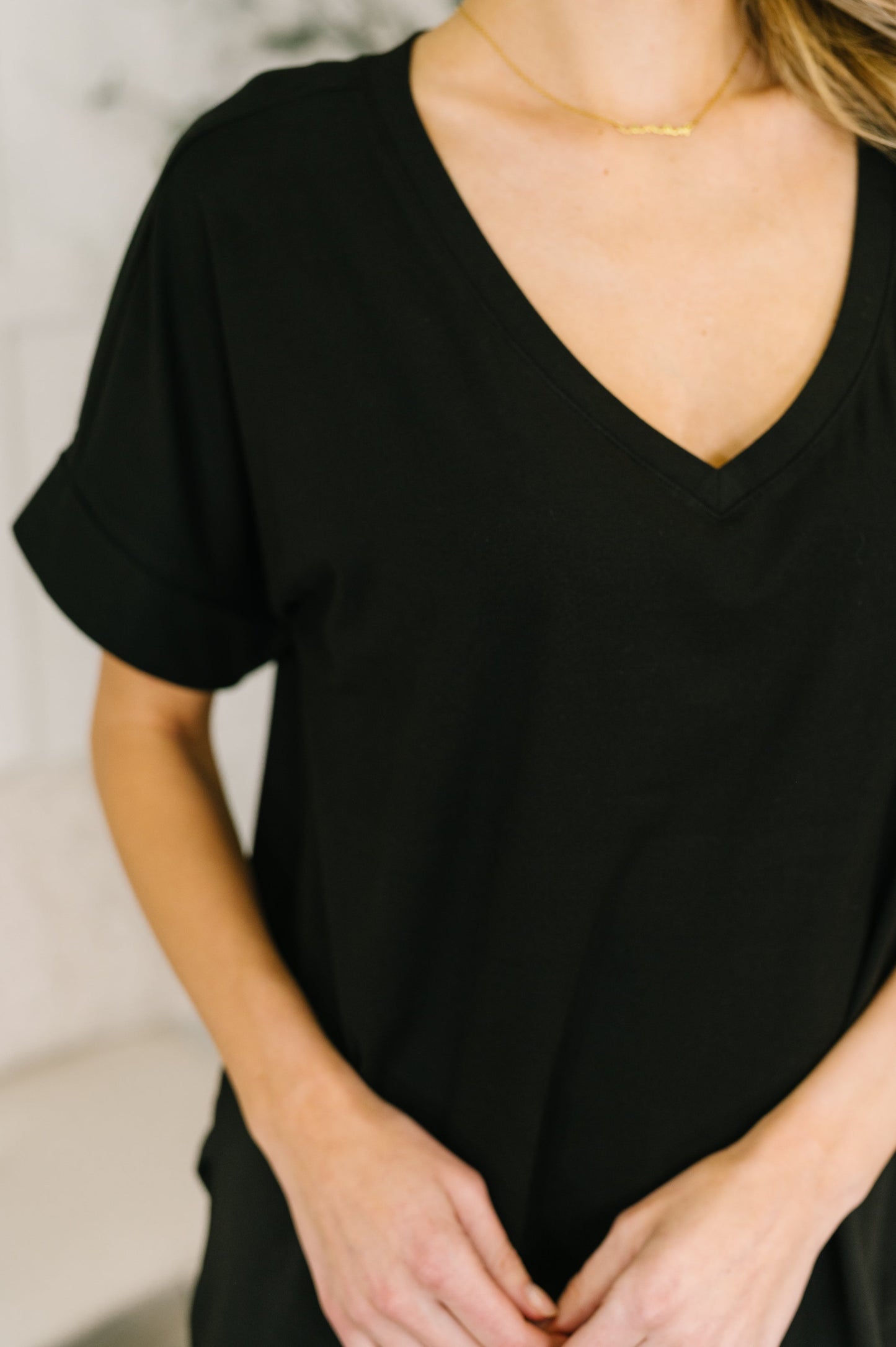 Buttery Soft V-Neck Bike Short Set in Black