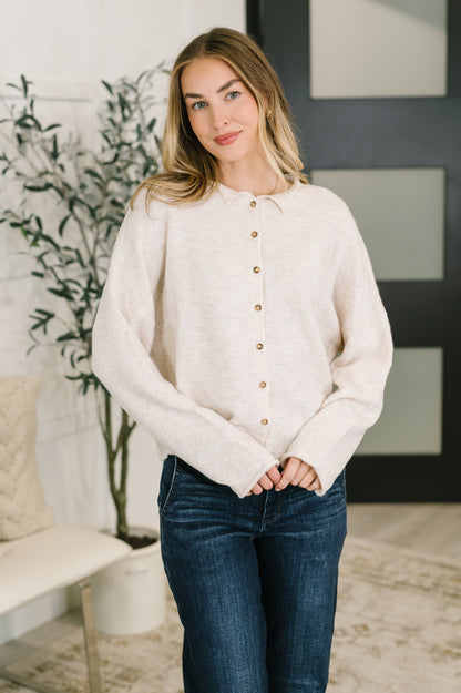 Careful Consideration Collared Button Down in Heathered Beige