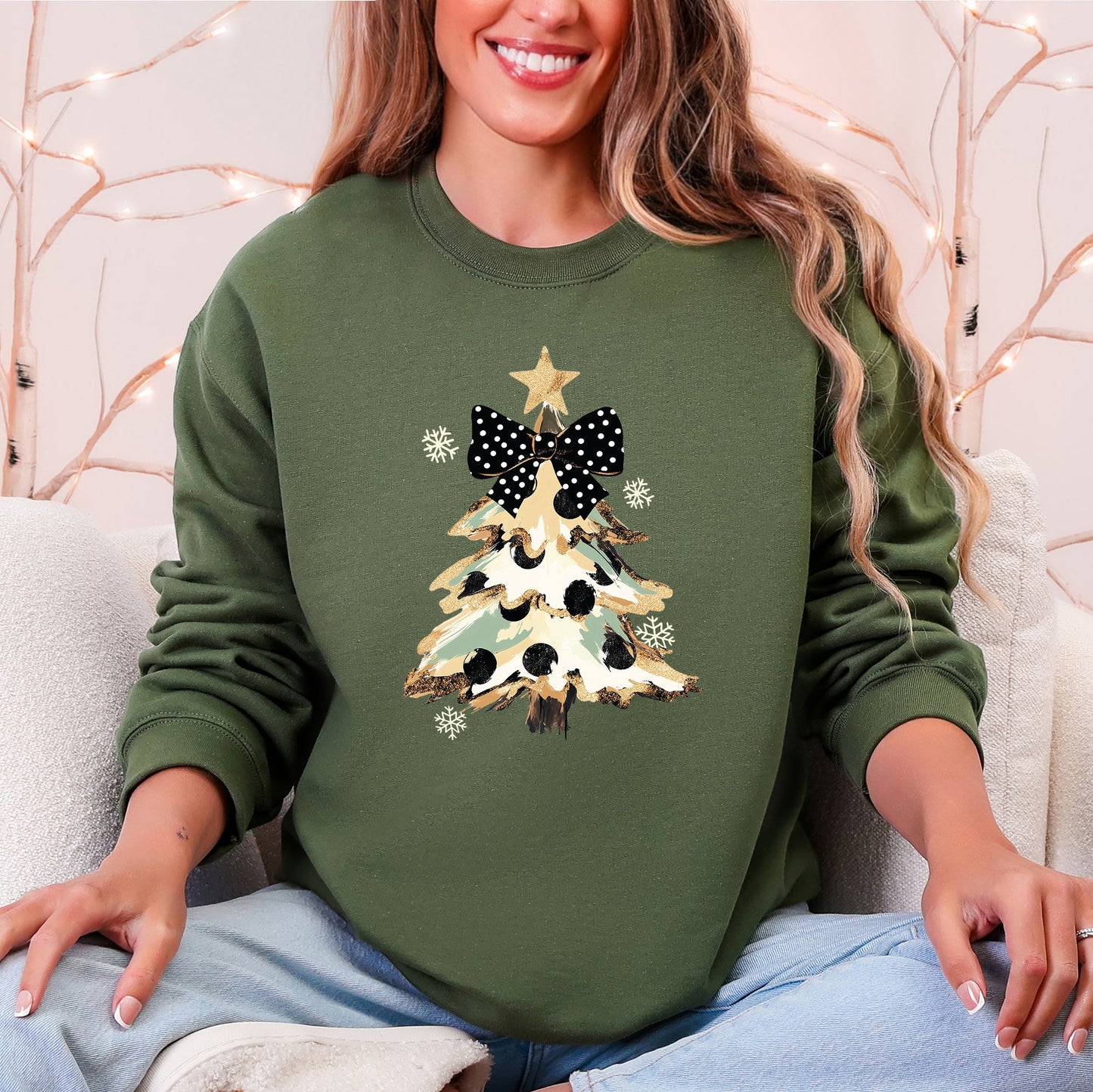 Christmas Camo Tree Santa Coquette Ribbon Festive Retro Cozy Graphic Seasonal Sweatshirt