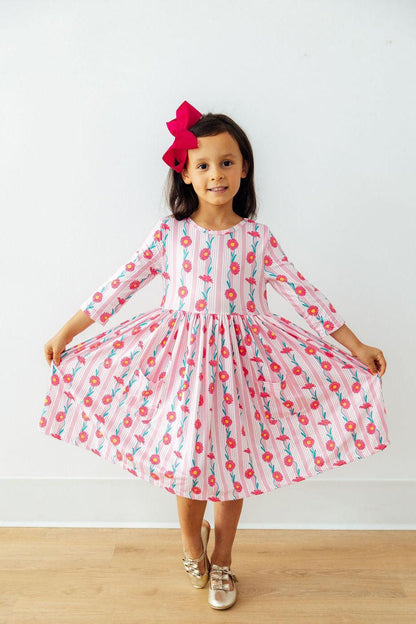 Daisy Chain 3/4 Sleeve Pocket Twirl Dress