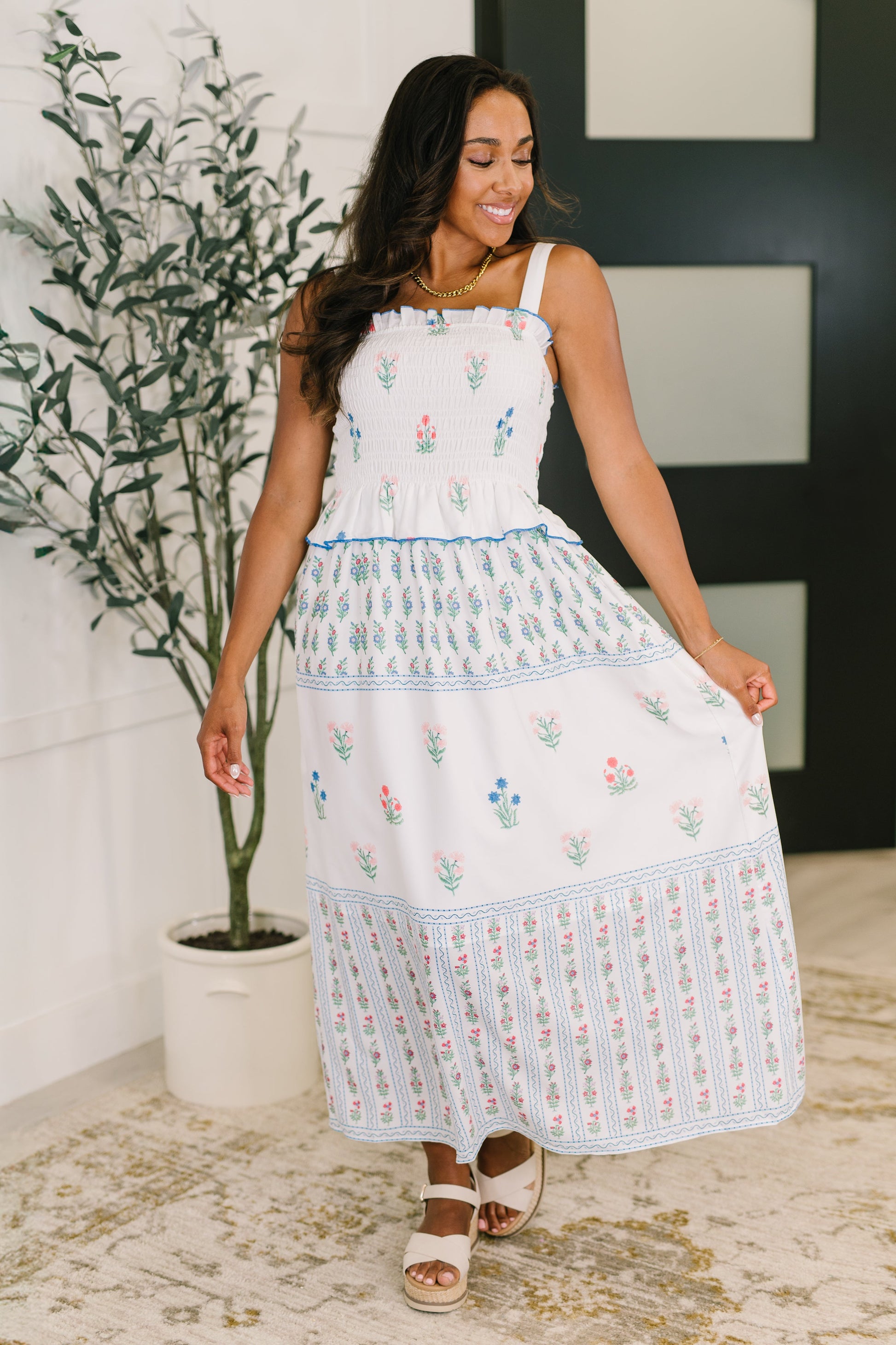 Eager Anticipation Mixed Print Midi Dress – Harper & Co