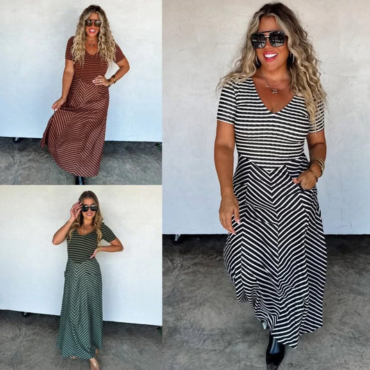 CALISTA STRIPE DRESS in Olive