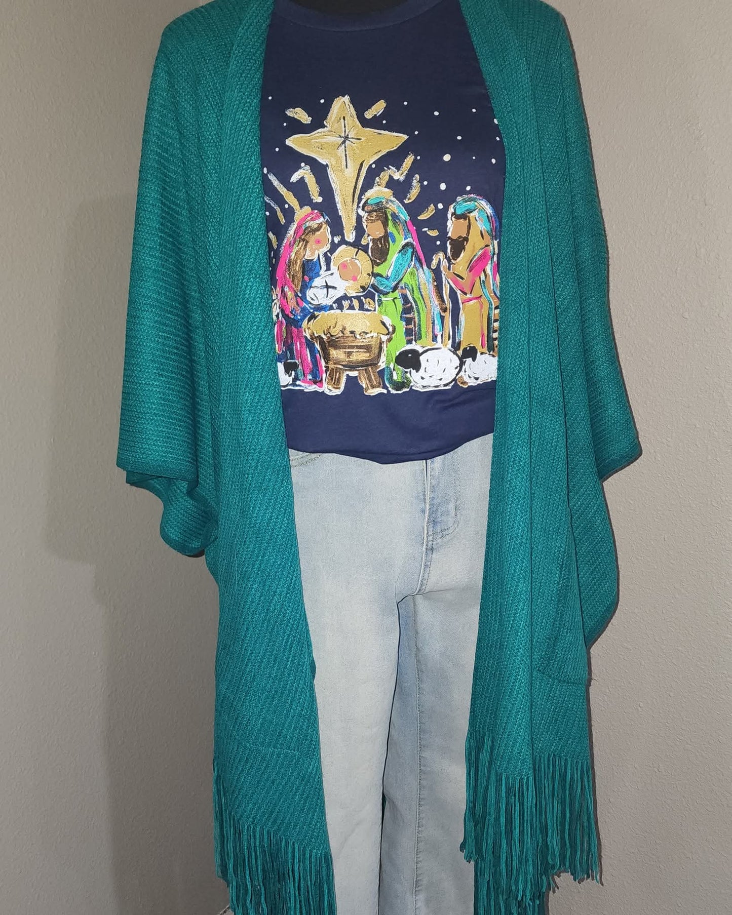 Charlie Turquoise Fringe Kimono