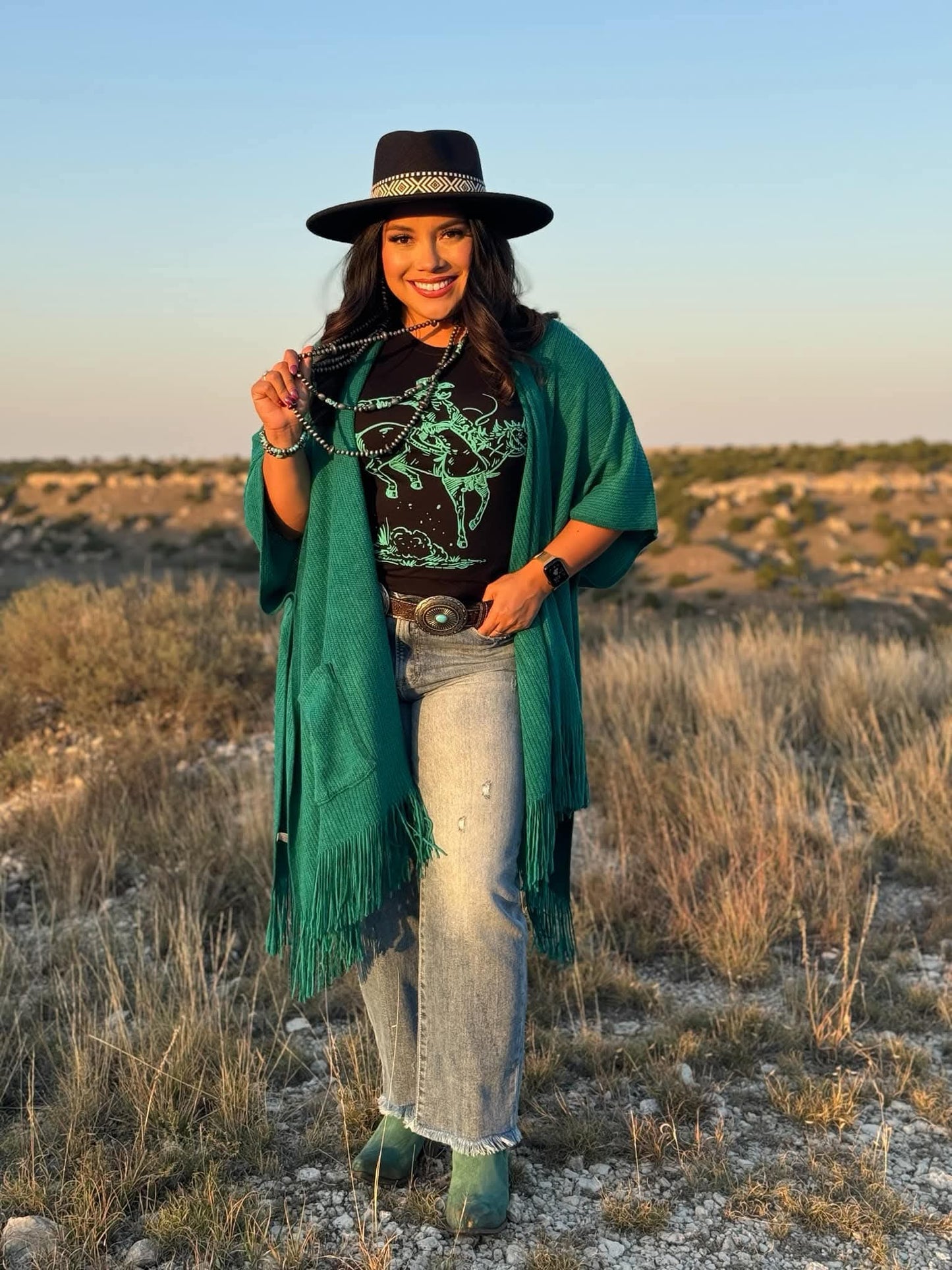 Charlie Turquoise Fringe Kimono