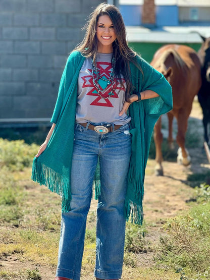 Charlie Turquoise Fringe Kimono