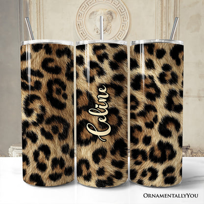 Wild Leopard Spot Pattern 20oz Personalized Tumbler With Lid and Stainless Steel Straw, Stylish Wildlife Gift Cup