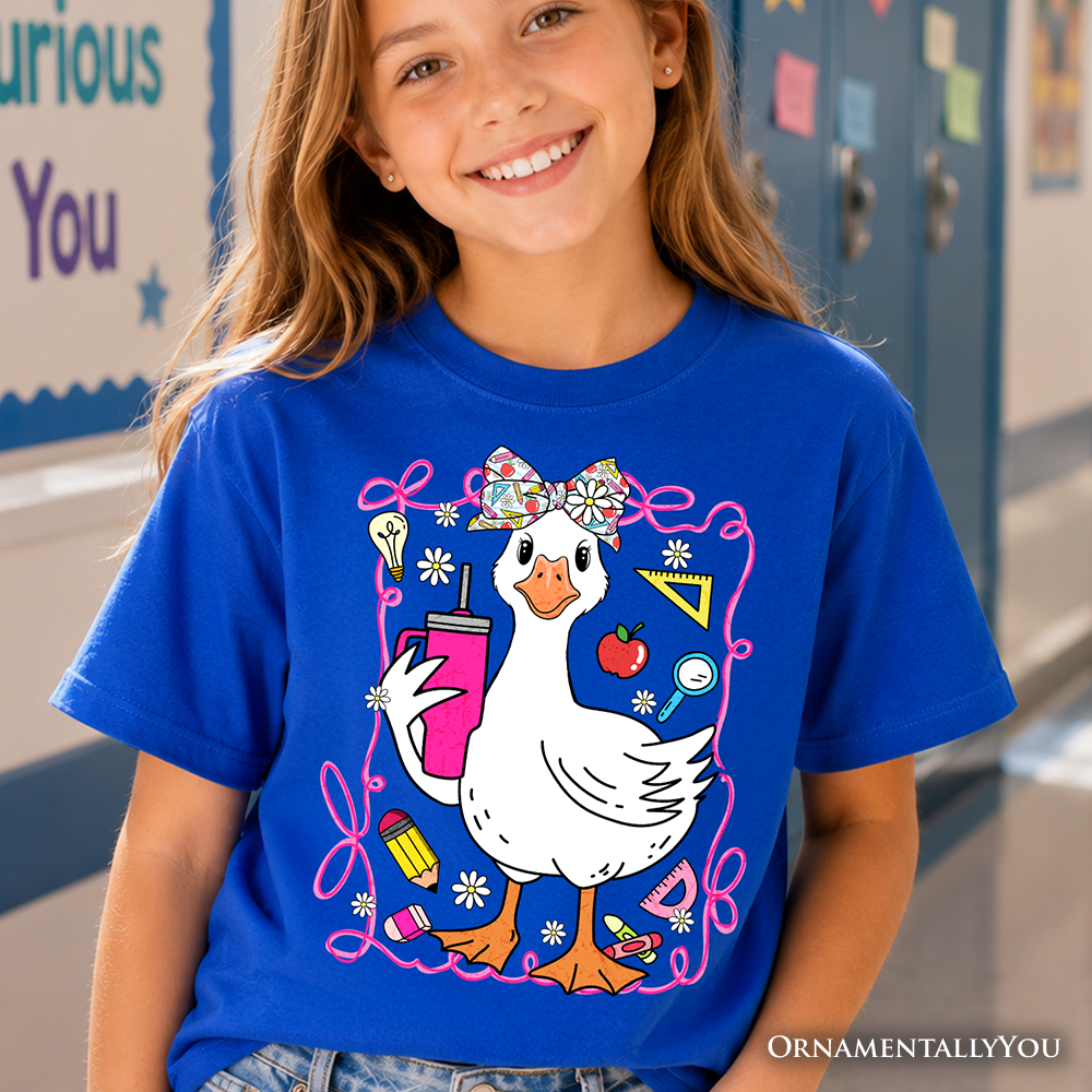 Kids Coquette School Goose T-Shirt, Cute and Funny Tee for Youth Girls