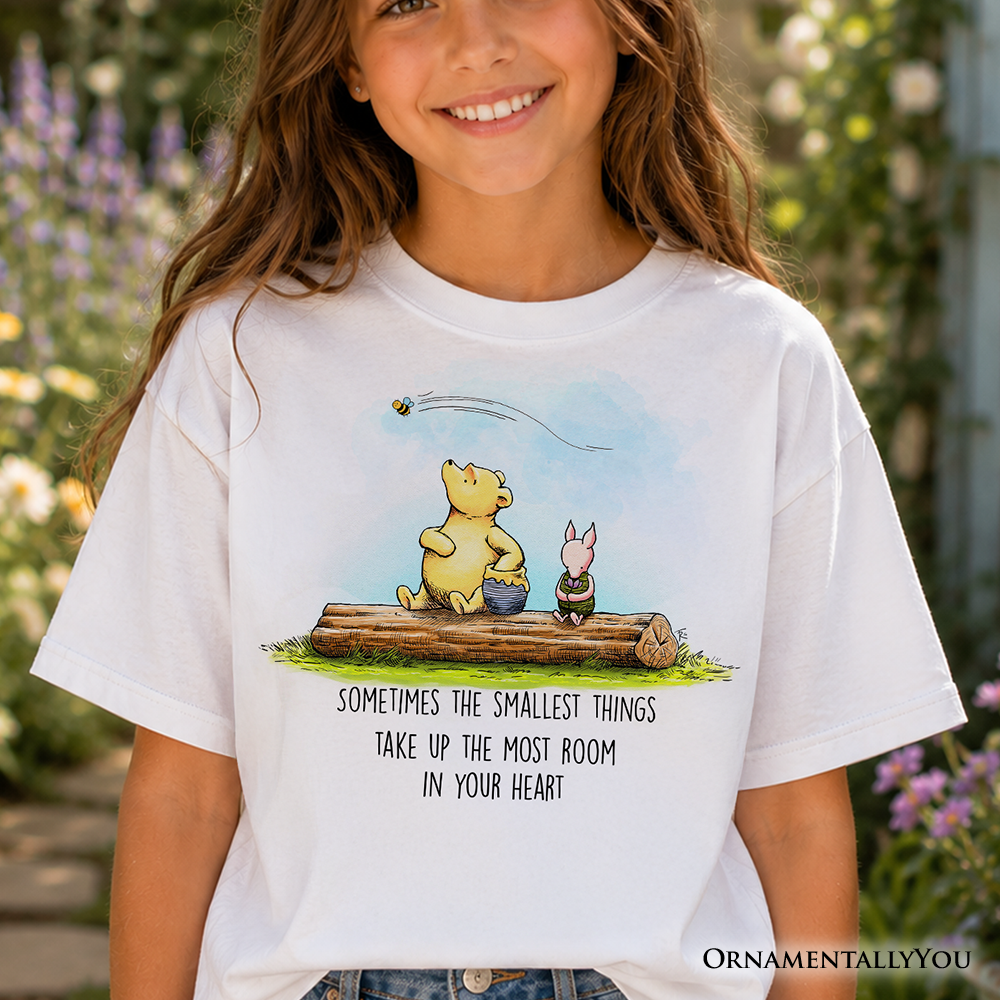 Kids Heartwarming Winnie-the-Pooh Quote T-Shirt, 1926 A.A. Milne Small Things Friendly Tee for Youth