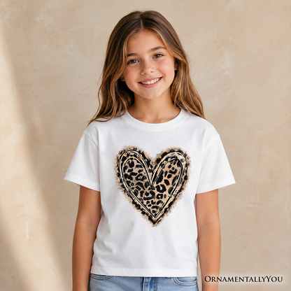 Kids Leopard Heart Valentine T-Shirt, Watercolor Love Tee for Youth