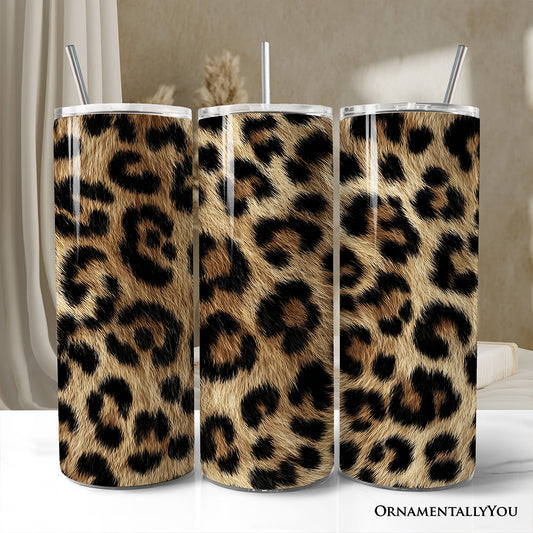 Wild Leopard Spot Pattern 20oz Personalized Tumbler With Lid and Stainless Steel Straw, Stylish Wildlife Gift Cup