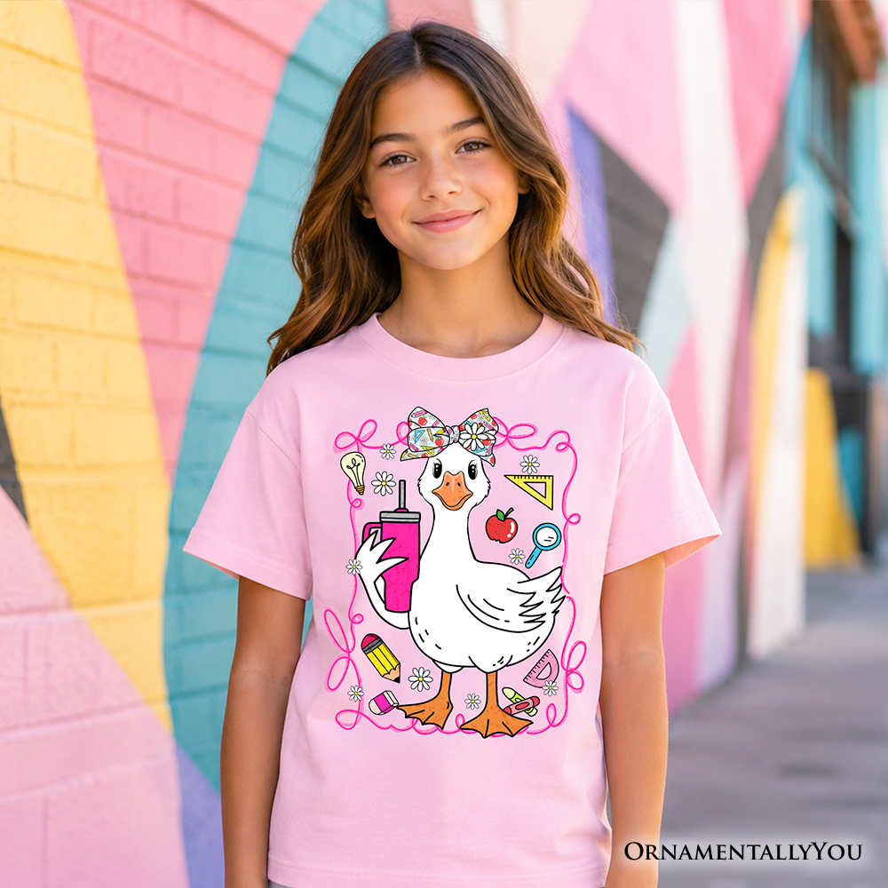 Kids Coquette School Goose T-Shirt, Cute and Funny Tee for Youth Girls