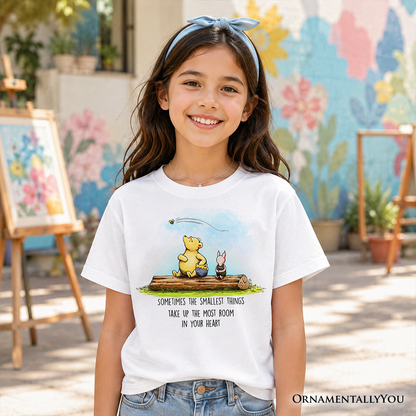 Kids Heartwarming Winnie-the-Pooh Quote T-Shirt, 1926 A.A. Milne Small Things Friendly Tee for Youth