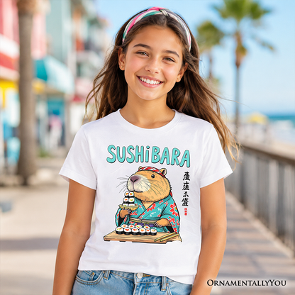 Sushibara Capybara Kids T-Shirt, Funny Sushi Animal Tee for Youth