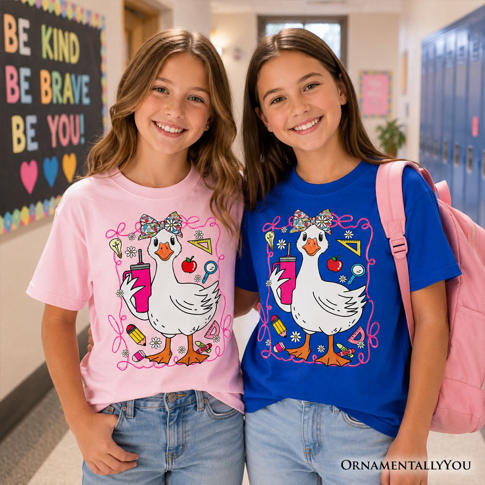 Kids Coquette School Goose T-Shirt, Cute and Funny Tee for Youth Girls