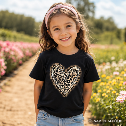 Kids Leopard Heart Valentine T-Shirt, Watercolor Love Tee for Youth