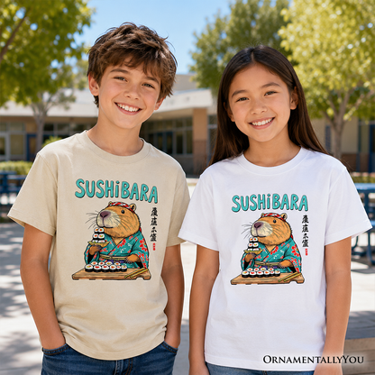 Sushibara Capybara Kids T-Shirt, Funny Sushi Animal Tee for Youth