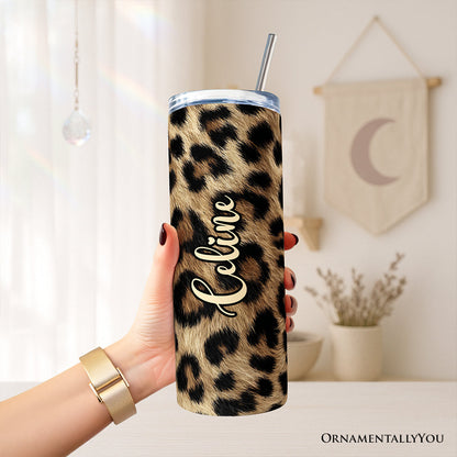 Wild Leopard Spot Pattern 20oz Personalized Tumbler With Lid and Stainless Steel Straw, Stylish Wildlife Gift Cup