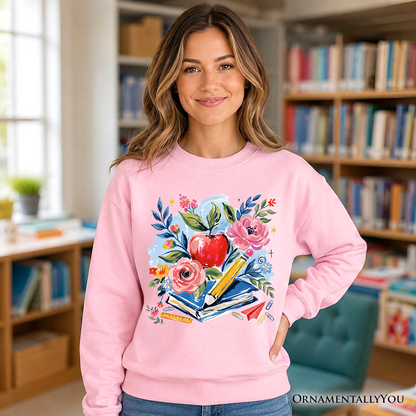 Boho Floral Teacher Sweatshirt, Watercolor Back to School Sweater