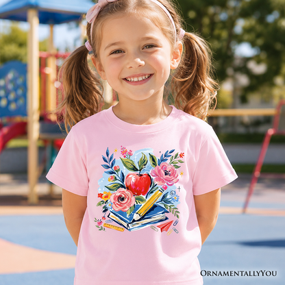 Kids Boho Floral Student T-Shirt, Watercolor Back to School Tee for Youth