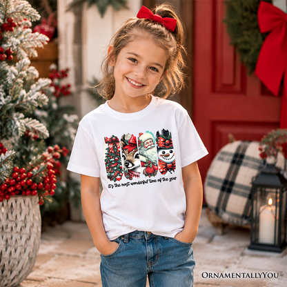 Kids It's Most Wonderful Time Of The Year T-Shirt, Reindeer, Santa, Snowman Vintage Youth Tee for Christmas
