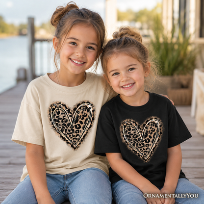 Kids Leopard Heart Valentine T-Shirt, Watercolor Love Tee for Youth